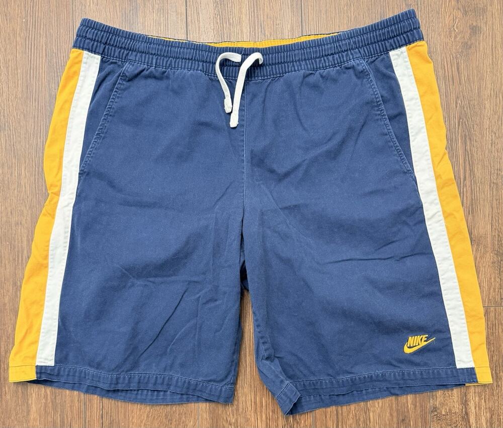 Vintage Nike Shorts Mens XL Blue Yellow Y2K BAGGY Embroidered Swoosh Bottoms